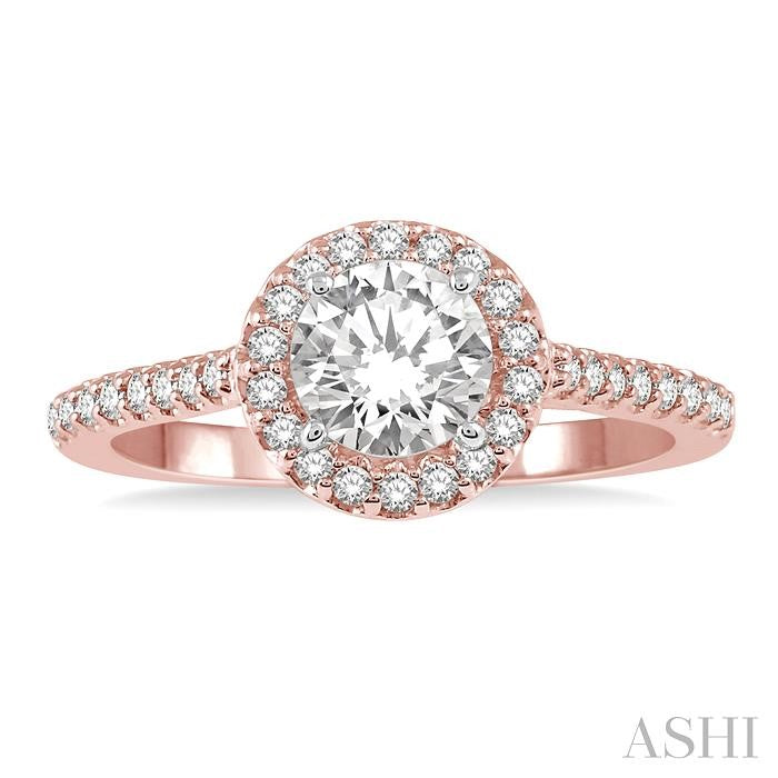 3/8 Ctw Diamond Ladies Engagement Ring with 1/4 Ct Round Cut Center Stone in 14K Rose and White Gold