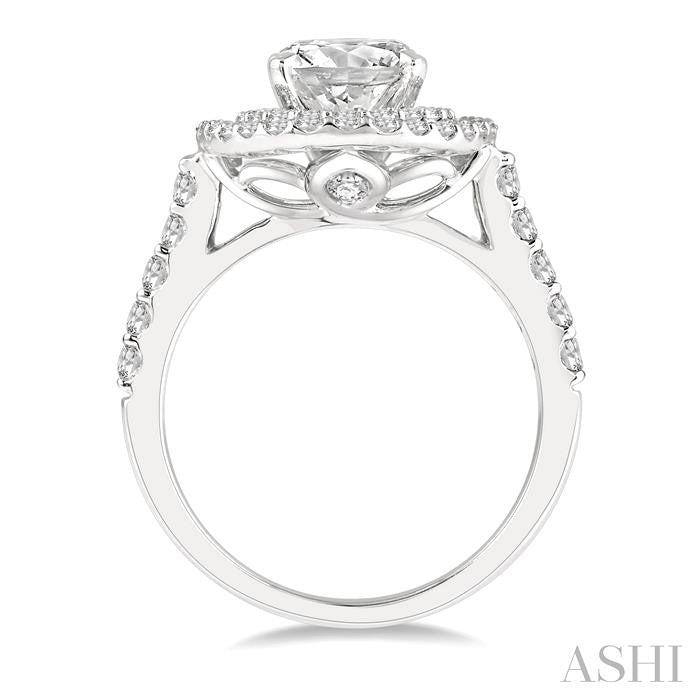 1 Ctw Oval Shape Semi-Mount Double Row Diamond Engagement Ring in 14K White Gold