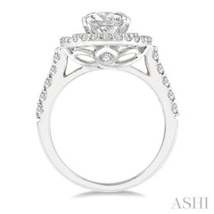 1 Ctw Oval Shape Semi-Mount Double Row Diamond Engagement Ring in 14K White Gold