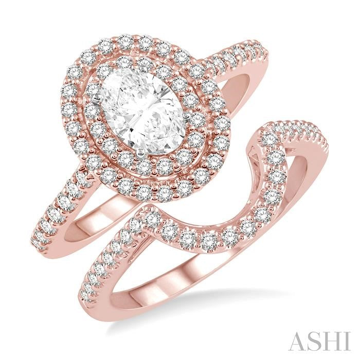 5/8 Ctw Diamond Wedding Set With 1/2 Ct Engagement Ring and 1/10 Ct Wedding Band in 14K Rose and White Gold