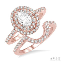 5/8 Ctw Diamond Wedding Set With 1/2 Ct Engagement Ring and 1/10 Ct Wedding Band in 14K Rose and White Gold