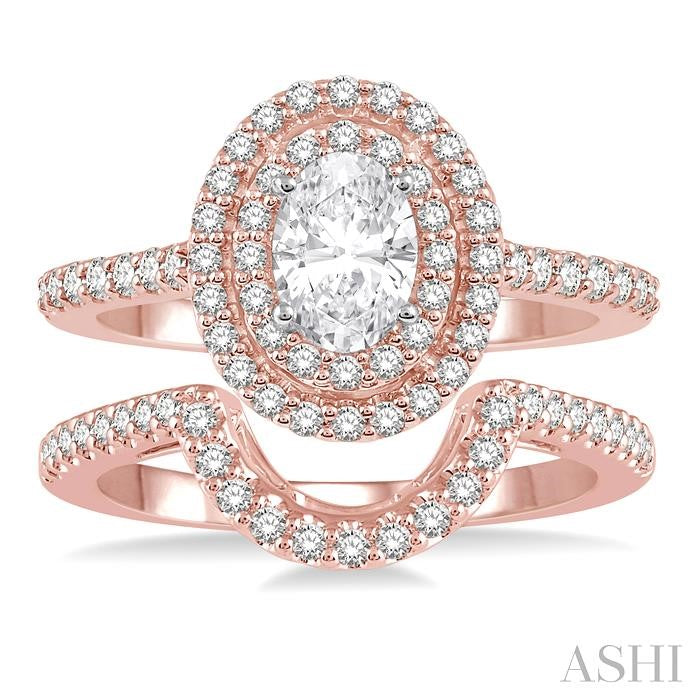 5/8 Ctw Diamond Wedding Set With 1/2 Ct Engagement Ring and 1/10 Ct Wedding Band in 14K Rose and White Gold