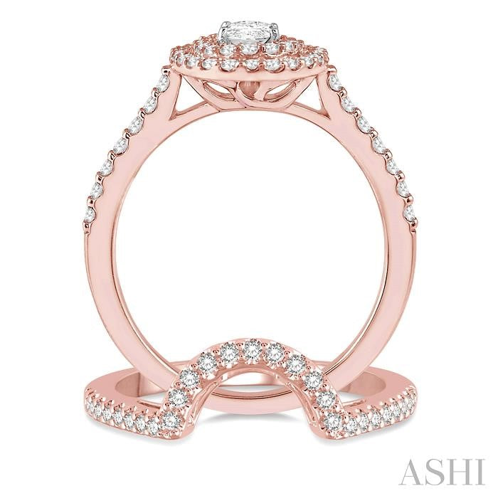 5/8 Ctw Diamond Wedding Set With 1/2 Ct Engagement Ring and 1/10 Ct Wedding Band in 14K Rose and White Gold