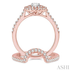 5/8 Ctw Diamond Wedding Set With 1/2 Ct Engagement Ring and 1/10 Ct Wedding Band in 14K Rose and White Gold