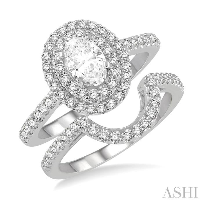 5/8 Ctw Diamond Wedding Set With 1/2 Ct Engagement Ring and 1/10 Ct Wedding Band in 14K White Gold