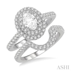 5/8 Ctw Diamond Wedding Set With 1/2 Ct Engagement Ring and 1/10 Ct Wedding Band in 14K White Gold