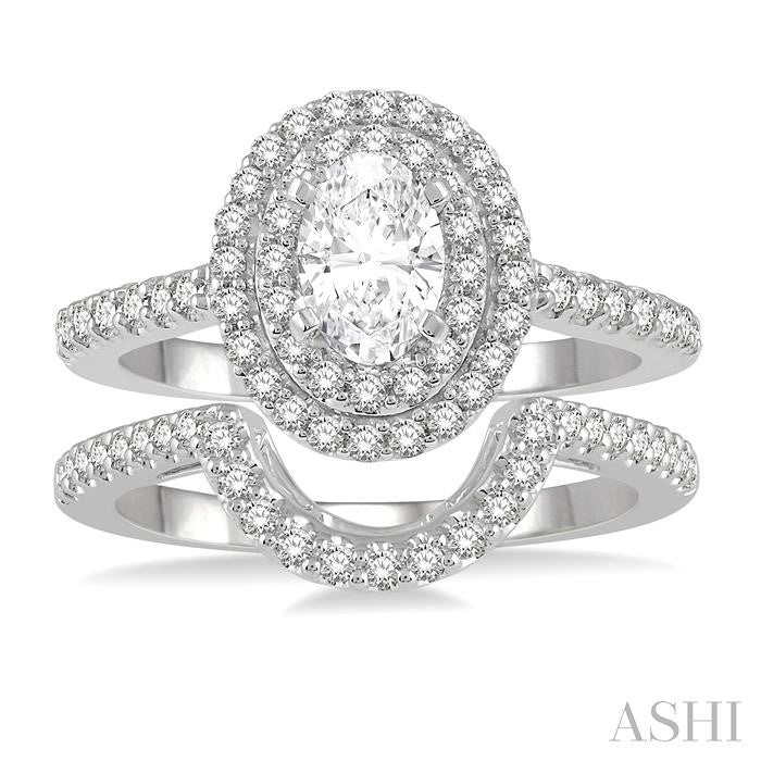5/8 Ctw Diamond Wedding Set With 1/2 Ct Engagement Ring and 1/10 Ct Wedding Band in 14K White Gold