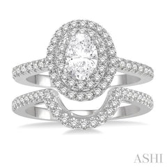 5/8 Ctw Diamond Wedding Set With 1/2 Ct Engagement Ring and 1/10 Ct Wedding Band in 14K White Gold