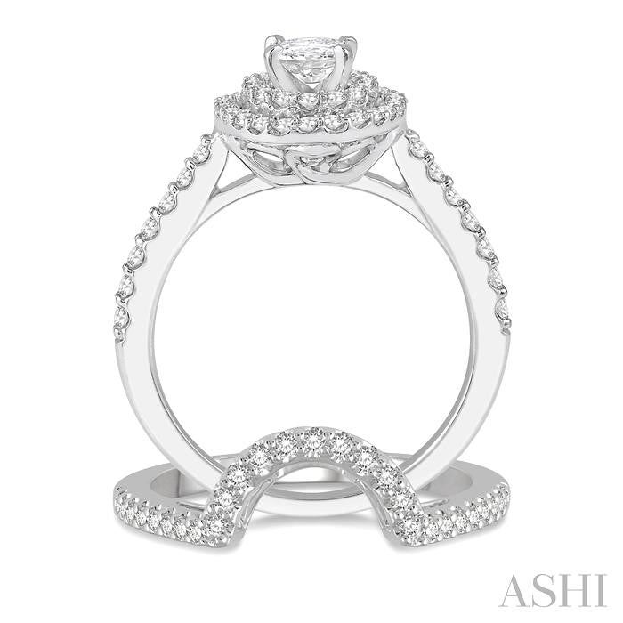 5/8 Ctw Diamond Wedding Set With 1/2 Ct Engagement Ring and 1/10 Ct Wedding Band in 14K White Gold