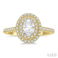 1/2 Ctw Diamond Ladies Engagement Ring with 1/4 Ct Oval Cut Center Stone in 14K Yellow and White Gold