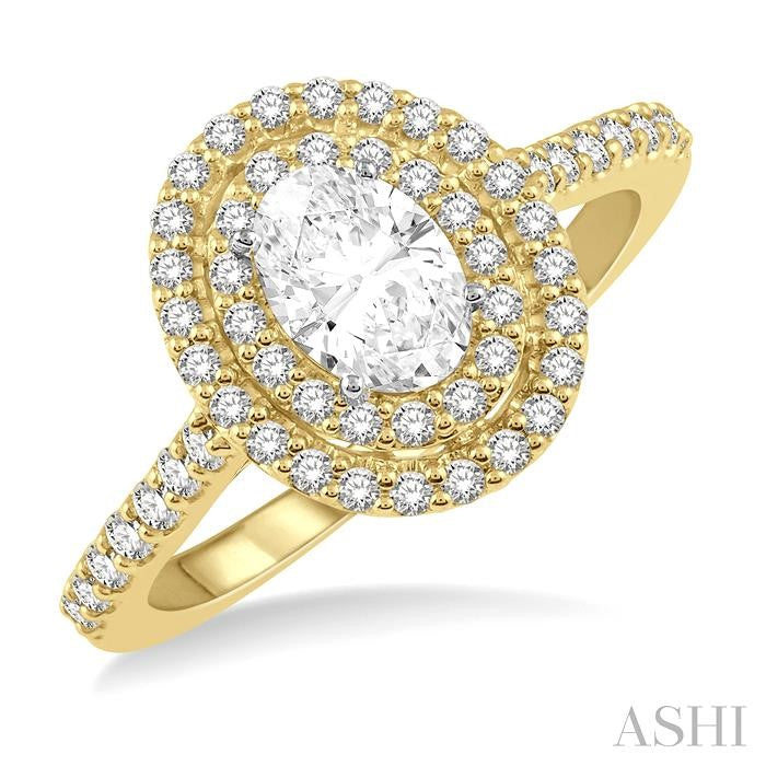 5/8 Ctw Oval Shape Semi-Mount Round Cut Diamond Engagement Ring in 14K Yellow and White Gold