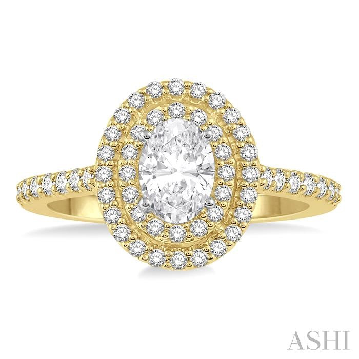 5/8 Ctw Oval Shape Semi-Mount Round Cut Diamond Engagement Ring in 14K Yellow and White Gold