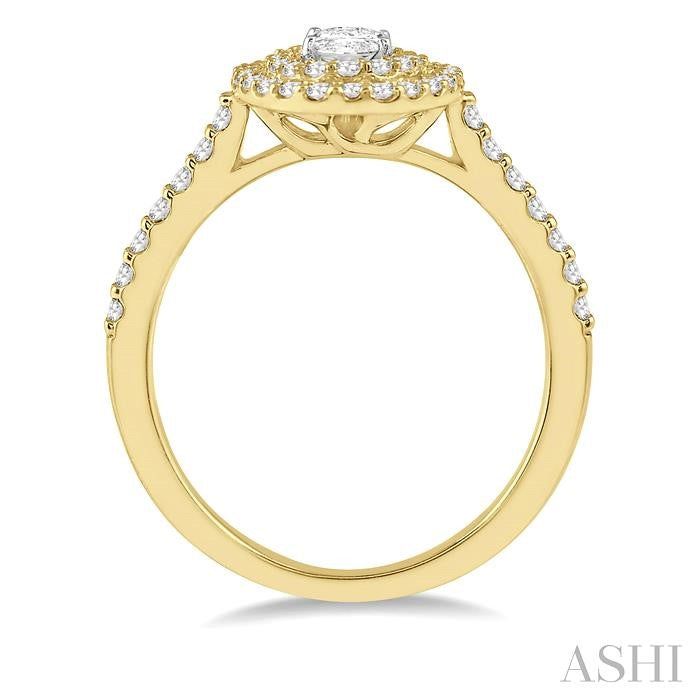 5/8 Ctw Oval Shape Semi-Mount Round Cut Diamond Engagement Ring in 14K Yellow and White Gold