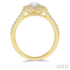 5/8 Ctw Oval Shape Semi-Mount Round Cut Diamond Engagement Ring in 14K Yellow and White Gold