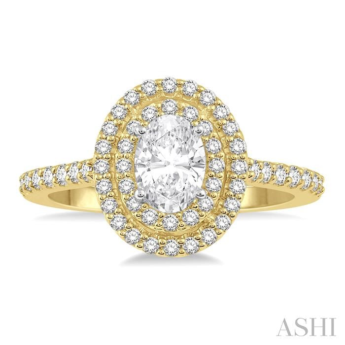1/2 Ctw Oval Shape Semi-Mount Double Row Diamond Engagement Ring in 14K Yellow and white gold