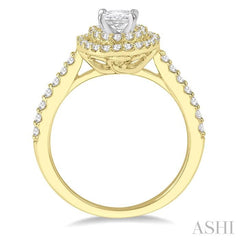 1/2 Ctw Oval Shape Semi-Mount Double Row Diamond Engagement Ring in 14K Yellow and white gold