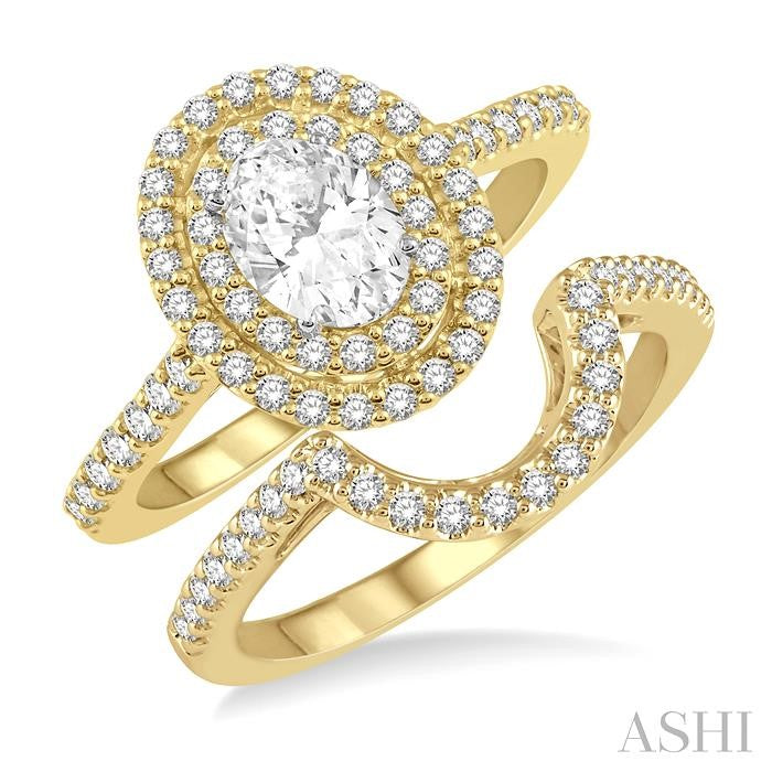 5/8 Ctw Diamond Wedding Set With 1/2 Ct Engagement Ring and 1/10 Ct Wedding Band in 14K Yellow and White Gold