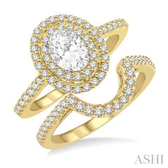 5/8 Ctw Diamond Wedding Set With 1/2 Ct Engagement Ring and 1/10 Ct Wedding Band in 14K Yellow and White Gold