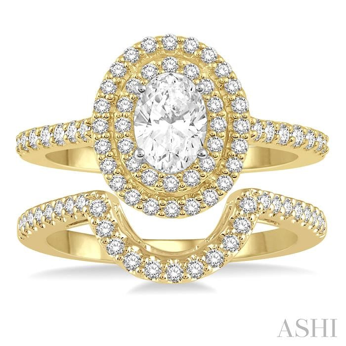 5/8 Ctw Diamond Wedding Set With 1/2 Ct Engagement Ring and 1/10 Ct Wedding Band in 14K Yellow and White Gold