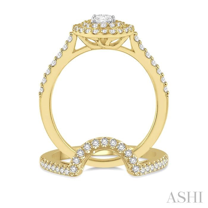 5/8 Ctw Diamond Wedding Set With 1/2 Ct Engagement Ring and 1/10 Ct Wedding Band in 14K Yellow and White Gold