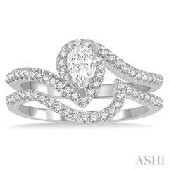 5/8 Ctw Diamond Wedding Set With 1/2 Ctw Pear Shape Engagement Ring and 1/6 Ctw Wedding Band in 14K White Gold