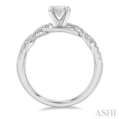 7/8 Ctw Twisted Shank Round Cut Diamond Engagement Ring With 1/2 Ct Emerald Cut Center Stone in 14K White Gold