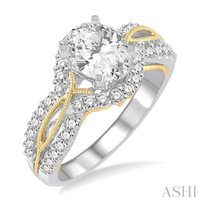 1/2 Ctw Diamond Semi-Mount Engagement Ring in 14K White and Yellow Gold