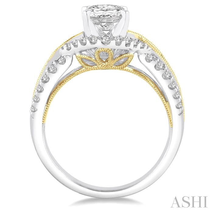 1/2 Ctw Diamond Semi-Mount Engagement Ring in 14K White and Yellow Gold