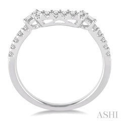 1/4 Ctw U-Shape Baguette Accent Round Cut Diamond Wedding Band in 14K White Gold