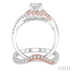 1 1/10 Ctw Diamond Bridal Set with 7/8 Ctw Round Cut Engagement Ring and 1/5 Ctw Wedding Band in 14k White and Rose Gold