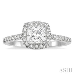 1 Ctw Cushion Shape Round & Princess Cut Diamond Engagement Ring With 3/4 Ctw Princess Cut Center Stone in 14K White Gold