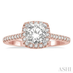 3/4 Ctw Diamond Ladies Engagement Ring with 1/2 Ct Round Cut Center Stone in 14K Rose and White Gold
