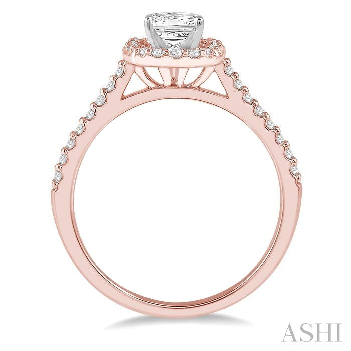 3/4 Ctw Diamond Ladies Engagement Ring with 1/2 Ct Princess Cut Center Stone in 14K Rose and White Gold