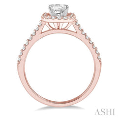 3/4 Ctw Diamond Ladies Engagement Ring with 1/2 Ct Princess Cut Center Stone in 14K Rose and White Gold