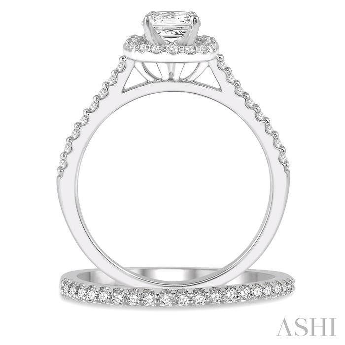 7/8 Ctw Diamond Wedding Set With 3/4 Ctw Princess Cut Engagement Ring and 1/6 Ctw Wedding Band in 14K White Gold