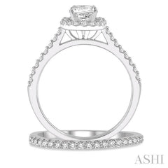 7/8 Ctw Diamond Wedding Set With 3/4 Ctw Princess Cut Engagement Ring and 1/6 Ctw Wedding Band in 14K White Gold