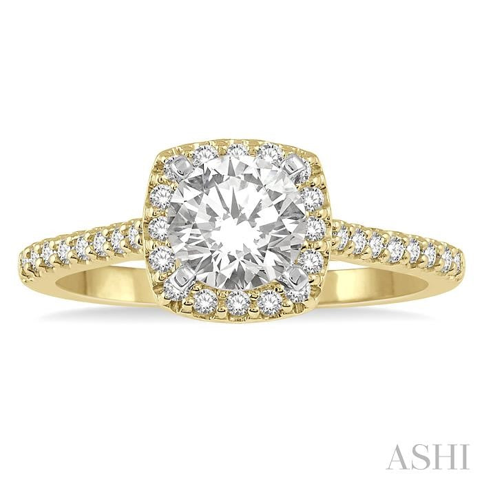 3/4 Ctw Diamond Ladies Engagement Ring with 1/2 Ct Round Cut Center Stone in 14K Yellow and White Gold