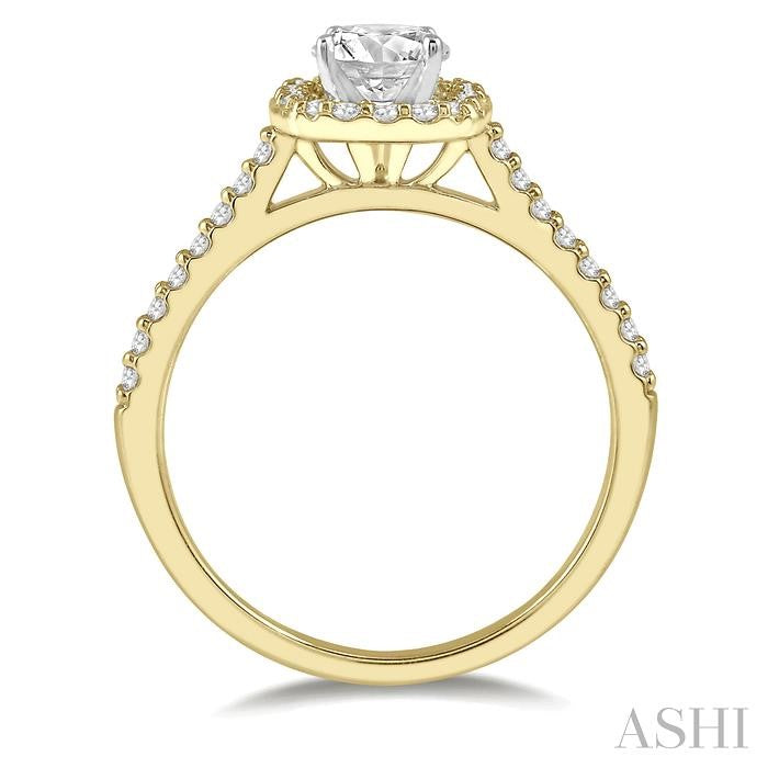 3/4 Ctw Diamond Ladies Engagement Ring with 1/2 Ct Round Cut Center Stone in 14K Yellow and White Gold