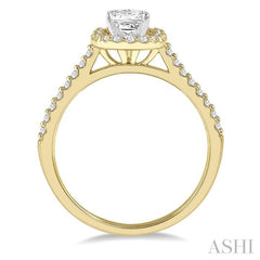 3/4 Ctw Diamond Ladies Engagement Ring with 1/2 Ct Princess Cut Center Stone in 14K Yellow and White Gold