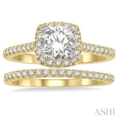 7/8 Ctw Diamond Wedding Set With 3/4 Ctw Round Cut Engagement Ring and 1/6 Ctw Wedding Band in 14K Yellow and white gold