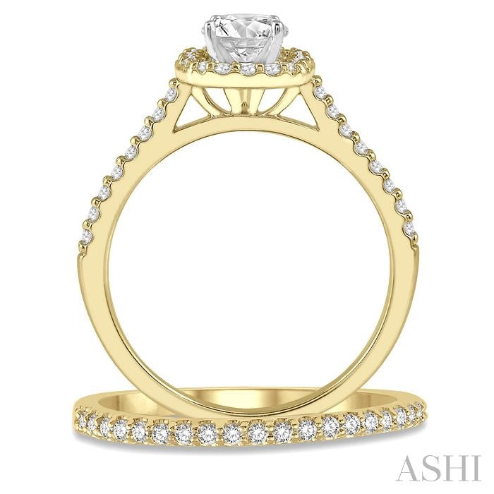 7/8 Ctw Diamond Wedding Set With 3/4 Ctw Round Cut Engagement Ring and 1/6 Ctw Wedding Band in 14K Yellow and white gold