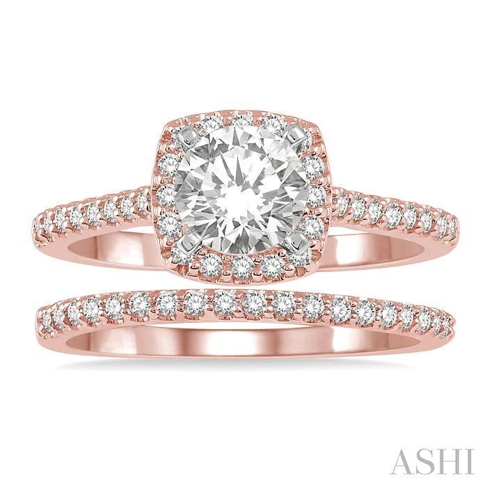 1/2 Ctw Diamond Wedding Set With 3/8 Ctw Round Cut Engagement Ring and 1/10 Ctw Wedding Band in 14K Rose and White gold