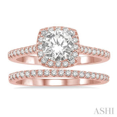 1/2 Ctw Diamond Wedding Set With 3/8 Ctw Round Cut Engagement Ring and 1/10 Ctw Wedding Band in 14K Rose and White gold