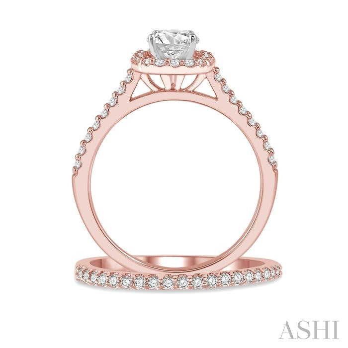 1/2 Ctw Diamond Wedding Set With 3/8 Ctw Round Cut Engagement Ring and 1/10 Ctw Wedding Band in 14K Rose and White gold
