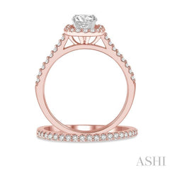 1/2 Ctw Diamond Wedding Set With 3/8 Ctw Round Cut Engagement Ring and 1/10 Ctw Wedding Band in 14K Rose and White gold