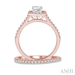 1/2 Ctw Diamond Wedding Set With 3/8 Ctw Princess Cut Engagement Ring in Rose and White Gold and 1/10 Ctw Wedding Band in 14K Rose Gold