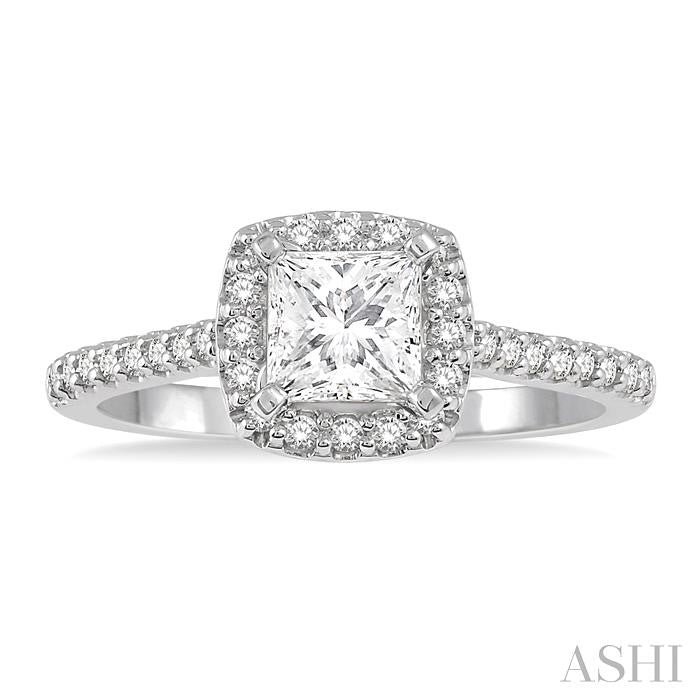 3/8 Ctw Diamond Ladies Engagement Ring with 1/4 Ct Princess Cut Center Stone in 14K White Gold