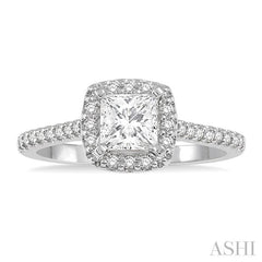 3/8 Ctw Diamond Ladies Engagement Ring with 1/4 Ct Princess Cut Center Stone in 14K White Gold