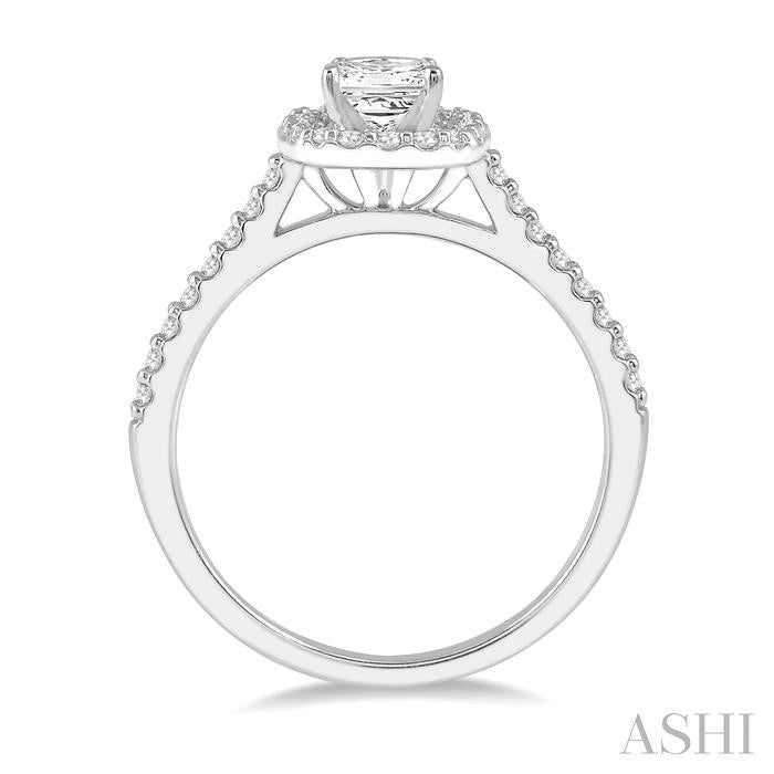 3/8 Ctw Diamond Ladies Engagement Ring with 1/4 Ct Princess Cut Center Stone in 14K White Gold