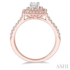1 Ctw Diamond Ladies Engagement Ring with 1/2 Ct Emerald Cut Center Stone in 14K Rose and White Gold